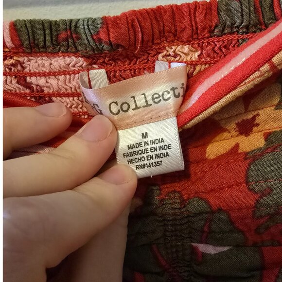 Tropical Floral Strapless Jumpsuit Long Pants Ruched Bodice Red Yellow Summer M - Picture 8 of 11